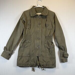 Sweet Elements Jacket Women Medium Olive Green Military Cargo Pockets Zip Button